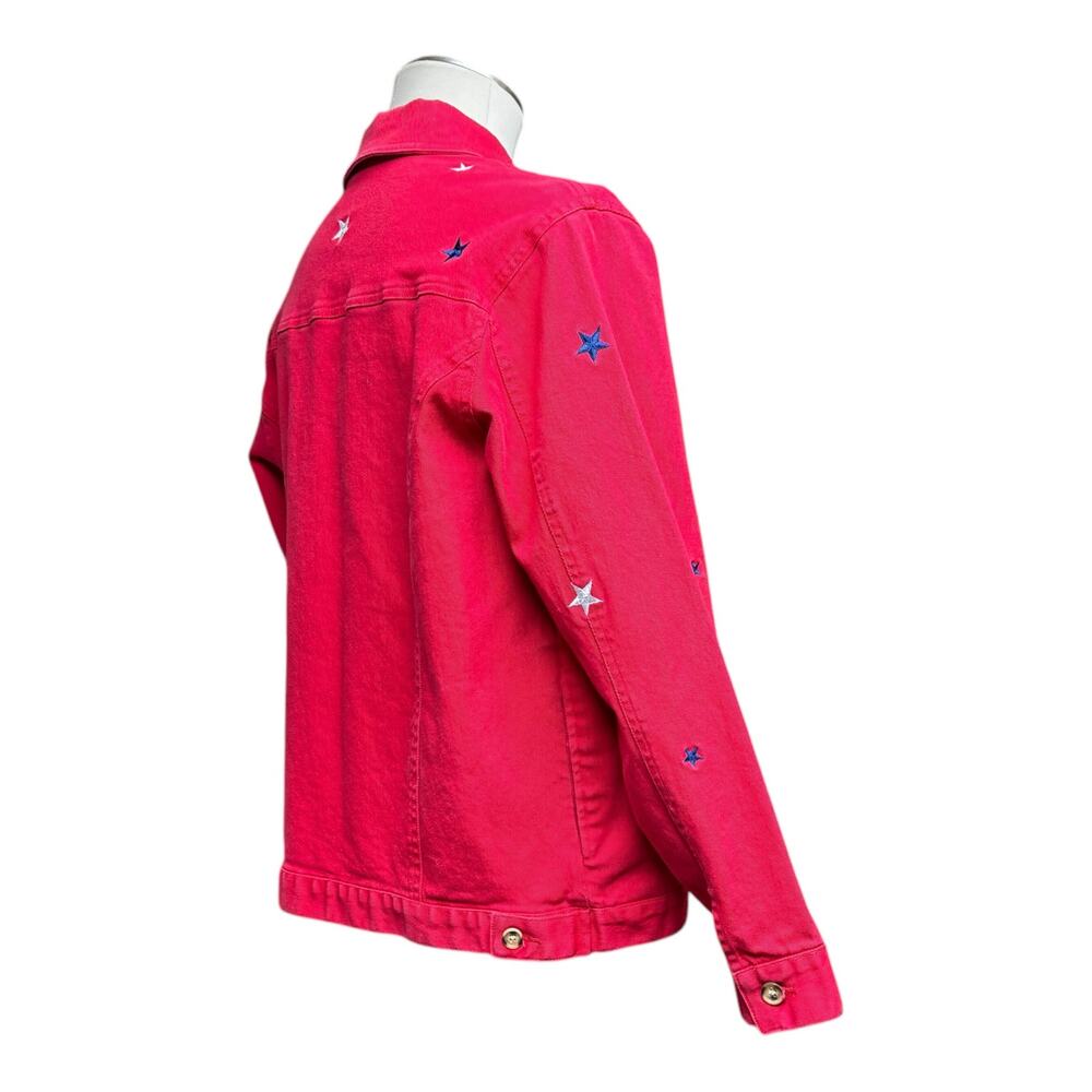 The Quacker Factory Denim Jacket Stars Rhinestones Red Small - Picture 5 of 8
